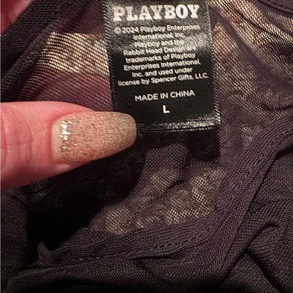 Playboy Black and Red Racing Sheer Top - Large and booty shorts - Small Set - Picture 2 of 3